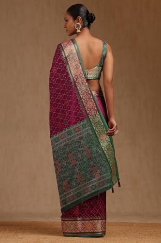 Soch Womens Purple Silk Blend Woven Design Saree With Thread Work