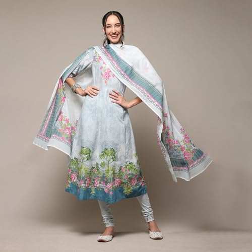 BIBA Women's Powder Blue Cotton Anarkali Kurta Churidar Suit Set_40