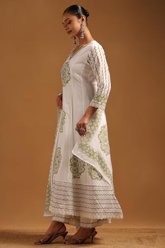 Soch Womens Off White Cotton Ethnic Motifs Suit Set With Beads