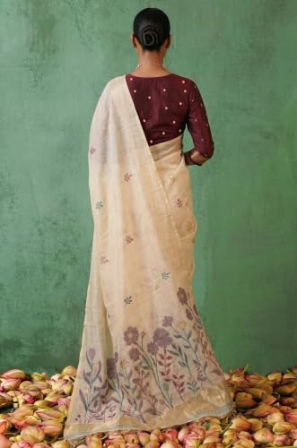 Label Aarna Women's Maroon Cotton Saree with Unstitched Blouse Piece | Woven | Floral Design | Ethnic Fashion Wear