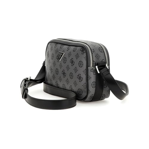 GUESS Men Grey Printed Crossbody Bag with Zip Closure