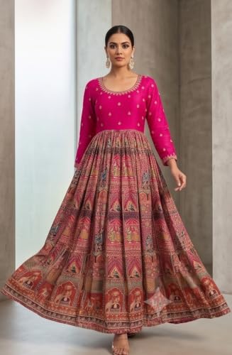 Vaishali Ethnic Women's Pink Embroidered Printed Anarkali Dress