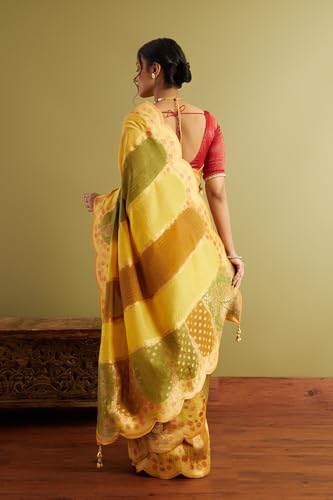 Taneira Women Yellow Woven Viscose Luxe Saree with Unstitched Blouse Piece (SPG08H00006-Yellow)