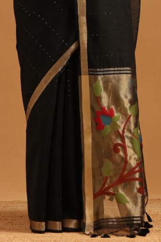 Soch Womens Black Tissue Woven Design Saree With Sequin
