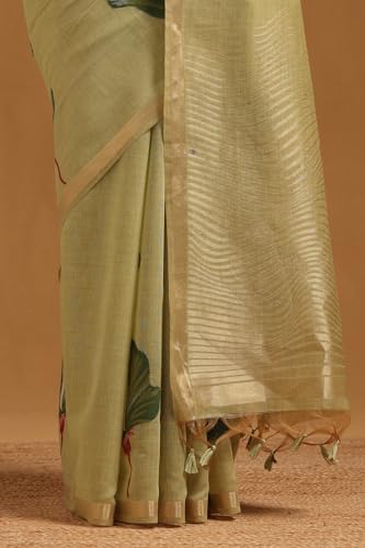 Soch Womens Light Green Chanderi Woven Design Saree