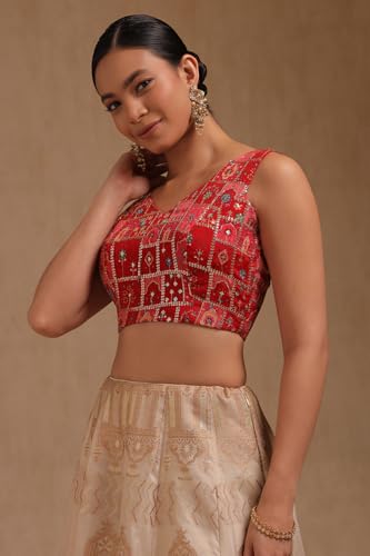 Soch Womens Red Georgette Floral Print Padded Blouse with Zari
