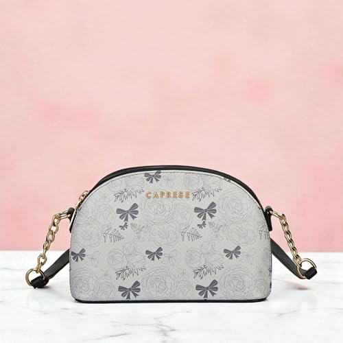 Caprese Scarlet Small Sling Bag for Women with Adjustable Strap | Floral Printed Faux Leather | Multi-Compartment Crossbody Purse | Zipper Closure | Stylish Everyday Bag (Black)