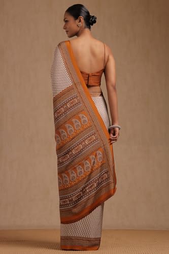 Soch Womens Cream Crepe Floral Print Saree