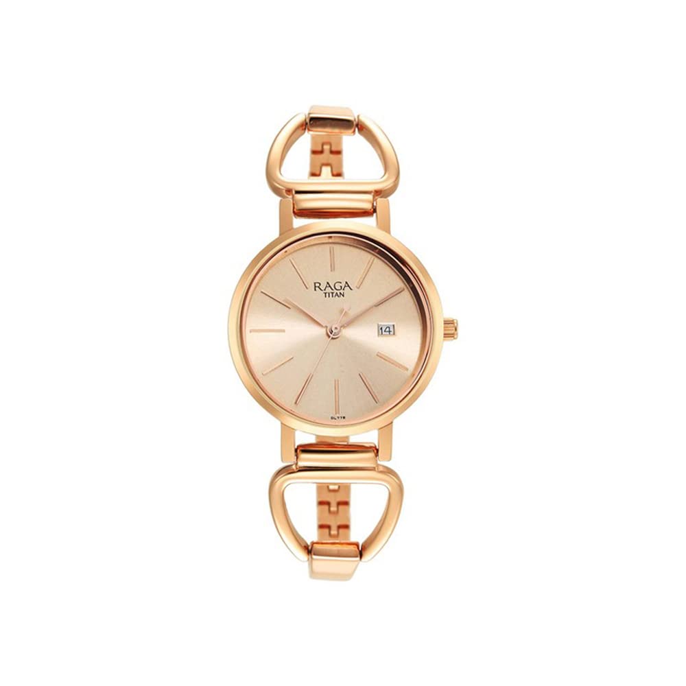 Titan Raga Viva Quartz Analog with Date Rose Gold Dial Rose Gold Metal Strap Watch for Women - NT2669WM01