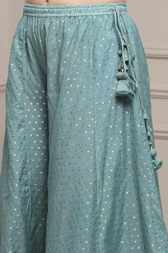 Biba Women Blue Silk Chanderi Anarkali Suit Set_34