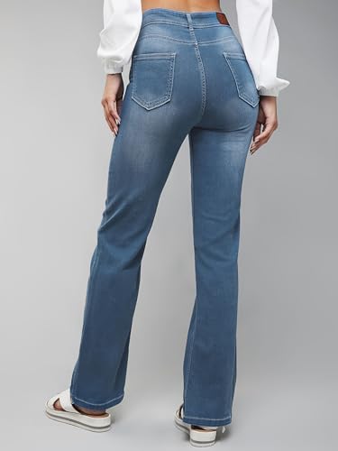 Miss Chase Women's Mom Fit High Rise Hand Painted Heavy Wash Stretchable Denim Jeans (MCSS18DEN02-19-386-34, Pastel Blue, 34)