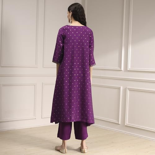 Biba Women Purple Polyseter Blend Straight Printed Kurta Set_32