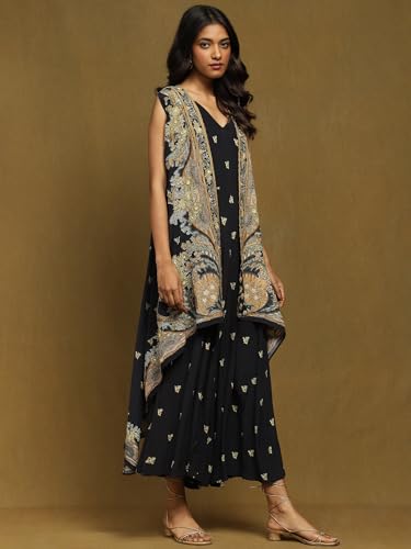 Ritu Kumar Black Botanic Print Jumpsuit With Cape