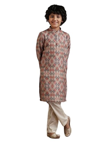 Manyavar Blended Viscose Digital Print Kurta Pyjama Set for Child(8-10 years)