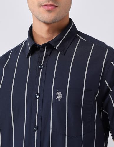 U.S.Polo Association Men's Vertical Striped 135Th Shirt (USSHT3128H_Navy_39)