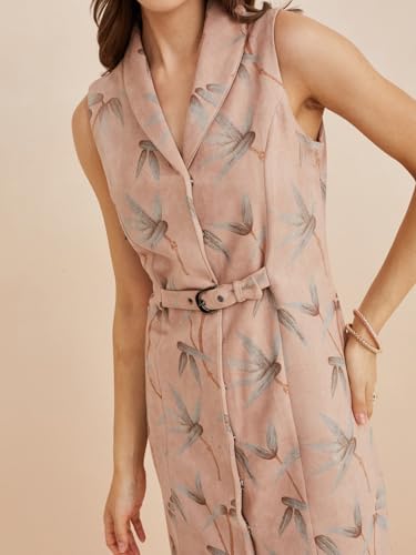 Latin Quarters Women's Beige Collar Neck Sleeveless Printed Casual Shirt Dress_S