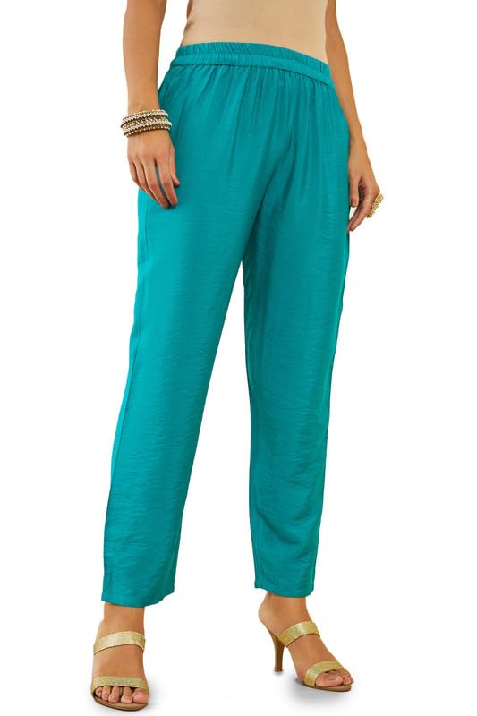 Soch Womens Turquoise Blue Brocade Blend Suit Set with Floral Print and Hand Embroidery