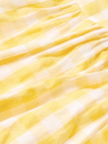 The Souled Store Disney: Bonjour Women and Girls Sleeveless Sweetheart Neckline Yellow Gingham Check Polyester Cotton Blend A-Line Holiday Ready Lightweight Casual Dress