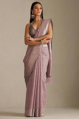 Soch Womens Onion Pink Tussar Woven Design Saree