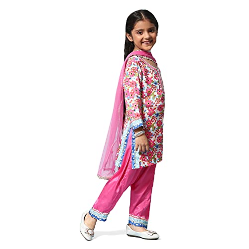 BIBA Printed Viscose Straight Fit Girls Kurta Salwar Dupatta Set (PINK, 4-5Y)