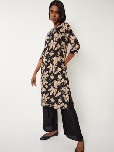 Max Women Printed Straight Kurta (Black_XL)