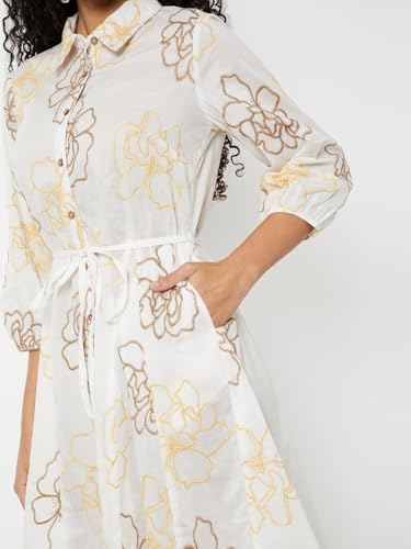 Max Women's Cotton A-Line Below The Knee Dress (LP510004_Off White