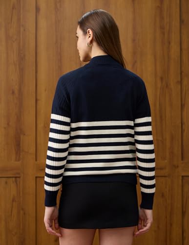 U.S. POLO ASSN. Horizontal Striped Regular Fit Sweater (UWAW25SWE181_Multi-Colour_M) Multicolor