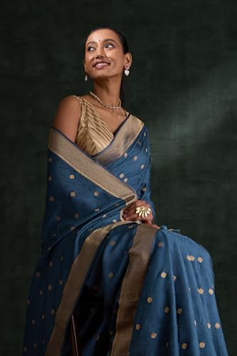 Taneira Women Blue Woven Viscose Saree with Unstitched Blouse Piece (SAPP01AA0586-Blue)