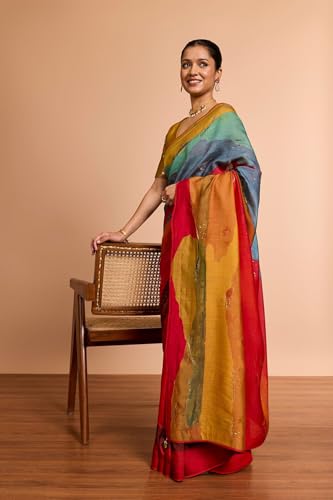 Taneira Women Multicolored Pure Silk Embroidered Saree with Unstitched Blouse Piece (SAPP12AC2558-Multicolour)