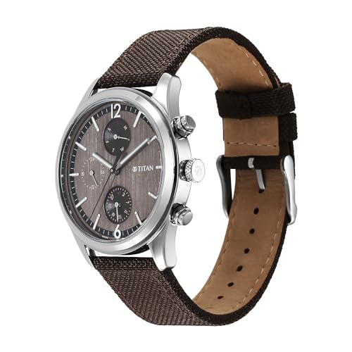 Titan Wrist with Quartz Multifunction Brown Dial Brown Leather Strap Watch for Men - NT1805SL12