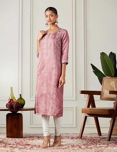 BIBA Women Printed Straight Kurta Mix and Match(Festive COLLECTION20341_Dusty PNK_36) Dusty Pink