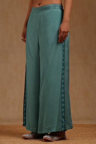 Soch Womens Turquoise Blue Chinon Floral Print Kaftan Suit Faux Mirror And With Sequins