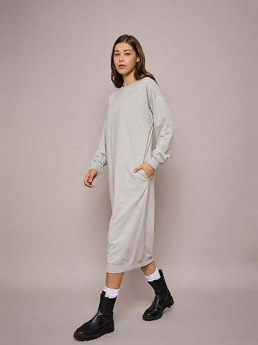 SASSAFRAS Women Grey Melange Terry Oversized Midi Sweat Dress -XXL