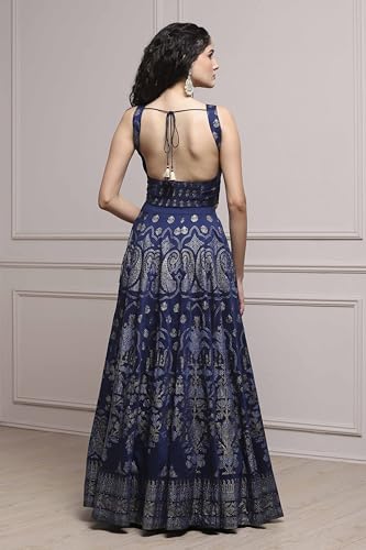 Biba Women Blue Fitted Printed Lightweight Lehenga Set_32