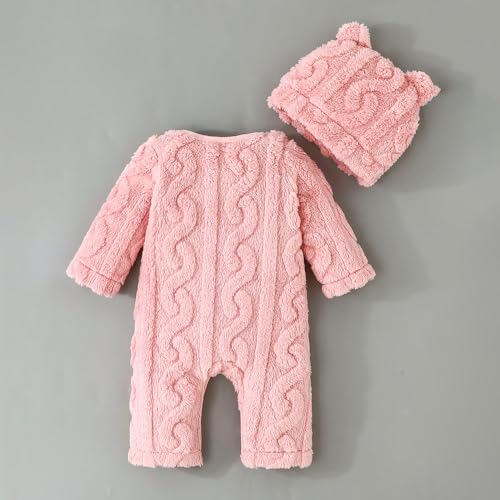 Hopscotch Girls Full Sleeves Pink Teddy Embroidered Bodysuit with Hat For Ages (6-9 Months)