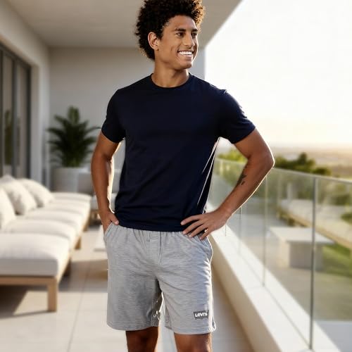Levis' Men's Regular Fit 100% Cotton Round Neck Half Sleeve T Shirt with Solid Boxer Shorts Set (Navy Blazer/Grey Melange, L)