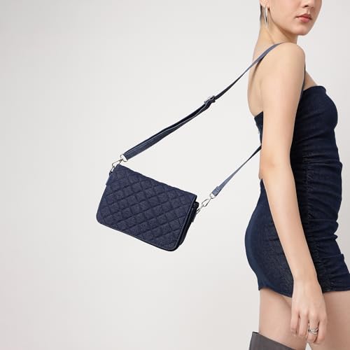 Fastrack Indigo Denim Sling Bag | Dual Closure – Magnetic Button & Zipper | Spacious Main Compartment with Dual Internal Pockets (1 Zippered) | Adjustable & Detachable Strap | 6-Month Warranty