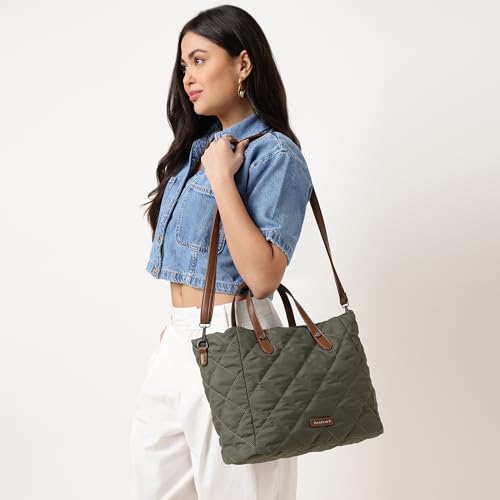 Fastrack Gridline Tote | Nylon Women’s Tote Bag | Diamond-Quilted Design with Dual Carry Options & Multiple Compartments