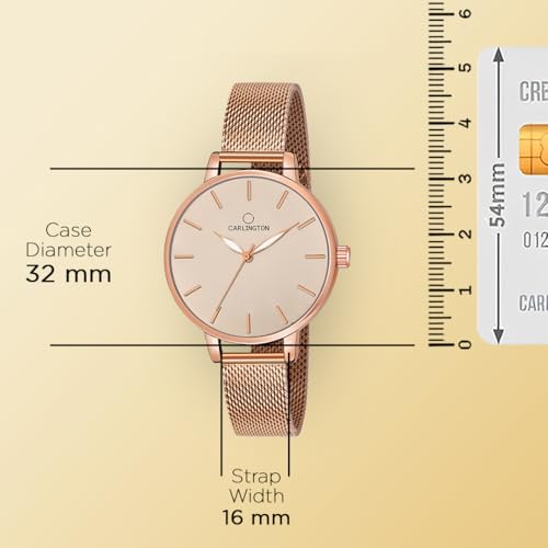Carlington Big Dial Women's Analog Watch With Stainless Steel Mesh Strap, Adjustable Clasp and Water Resistant Body (Silver/Rose Gold/Black Dial) | Rakhi Gift for Sister and Girls