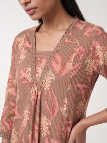 Max Women Floral Print A-Line Kurta Set (Brown_XL)