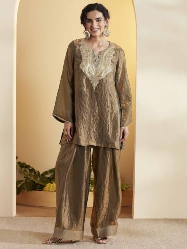 BIBA Polyester Solid Straight Semi-Formal Kurta With Salwar