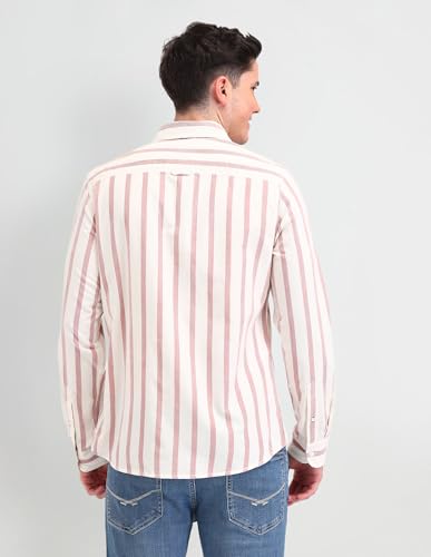 U.S. POLO ASSN. DENIM CO. Vertical Striped Slim Fit Cotton Shirt (UDSHT1388_Rust_40)