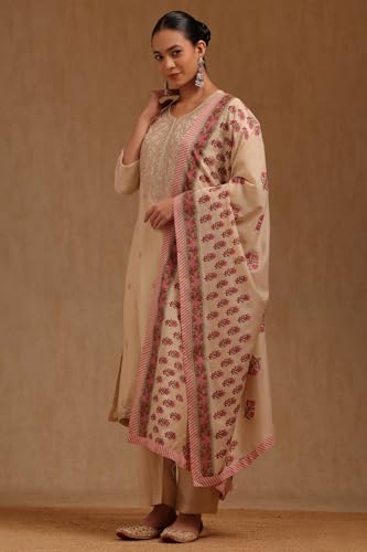 Soch Women's Chanderi Salwar Suit Set (EWA5CD22296_Beige