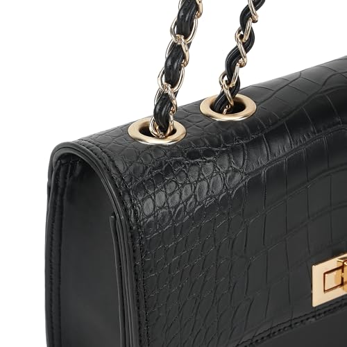 Fastrack Casual Sling Bag with Lock Closure for Girls, Medium Size with Internal Organiser and Metal Chain Strap, Made with High-Quality Faux Leather