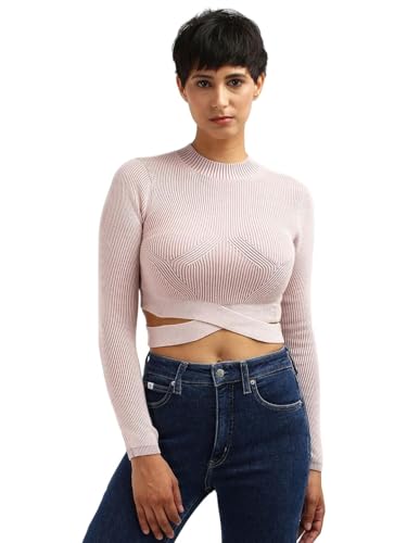 Calvin Klein Jeans Women's Modal Mock Neck Sweater (J222945TF6_Sepia Rose