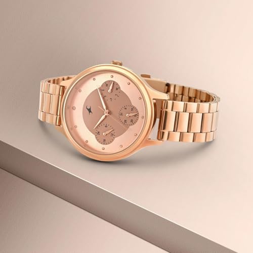 Fastrack Plain 3 Hands Green Dial Rose Gold Plating Stainless Steel Women's Watch - NT6285WM03
