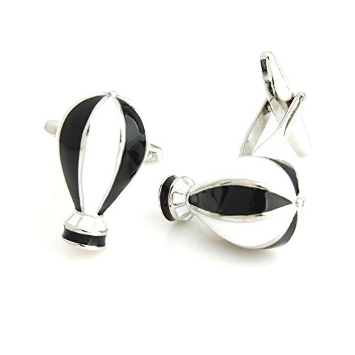 Peluche Men's Enamel Hot Air Balloon Novelty Cufflinks (Black, White, Silver)