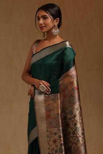 Soch Womens Green Tussar Floral Printed Saree