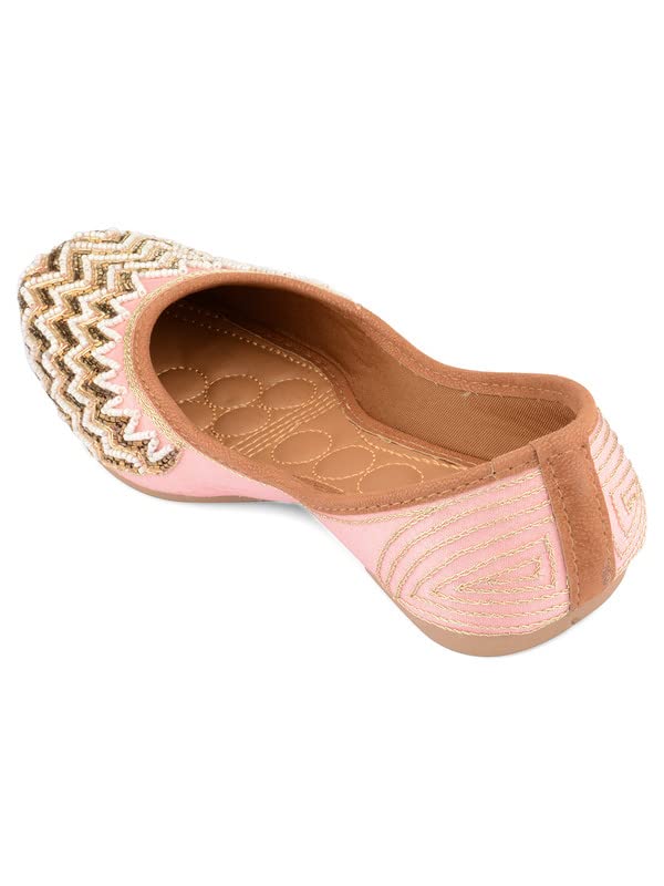 DESI COLOUR Women Ethnic Footwear Mojari/Punjabi Jutti-Pink Pearl Zigzag