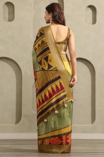 Soch Womens Green Viscose Geometric Printed Saree